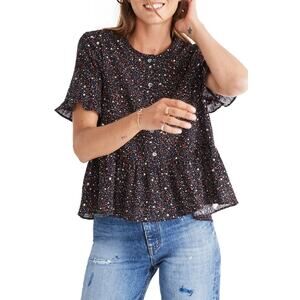 Madewell red white and blue Star Ruffle peplum short sleeve top